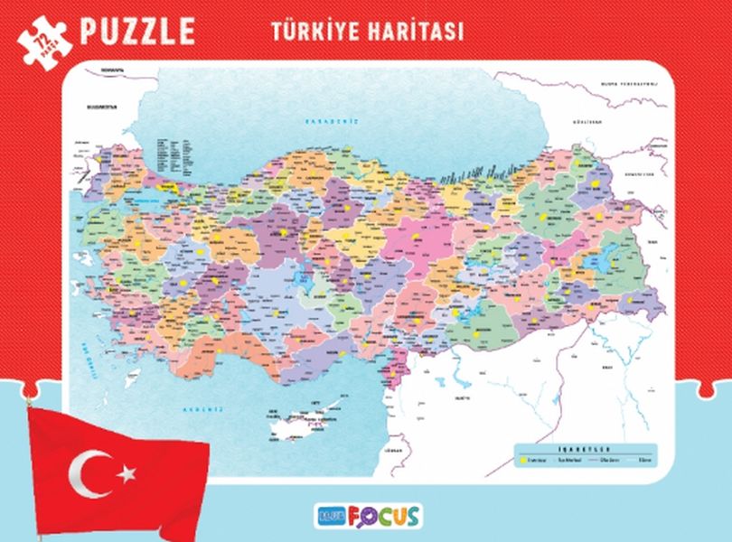 Blue Focus Türkiye Haritası Frame Puzzle Boy 72 Parça