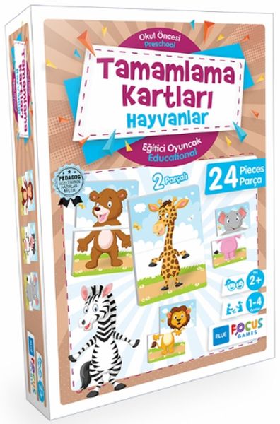 Blue Focus Tamamlama Kartları Hayvanlar Eğitici Oyunlar 24 Parça