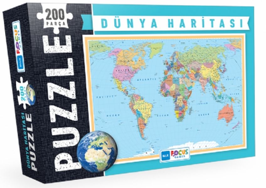 Blue Focus Dünya Haritası Puzzle 200 Parça