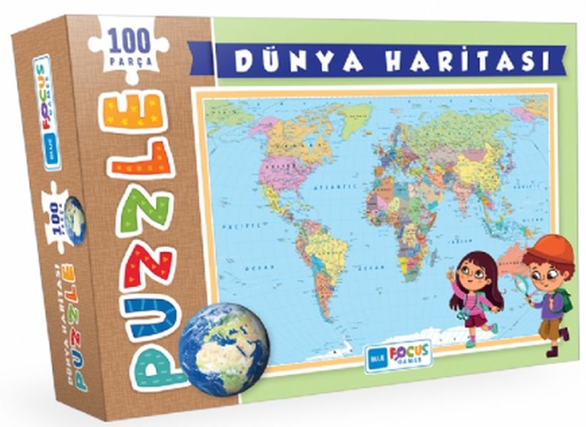 Blue Focus Dünya Haritası Puzzle 100 Parça