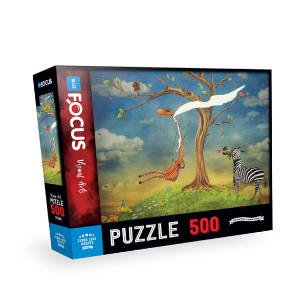 Blue Focus Zebra Loving Giraffes Zebranın Aşkı Zürafa Puzzle 500 Parça