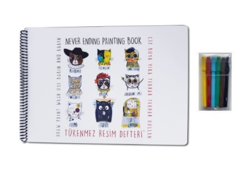 Tükenmez Resim Defteri 1 Ressam Kediler 35x50cm 6'lı Keçeli Kalemli