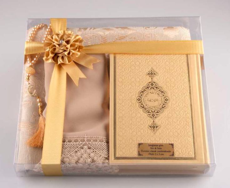 Şal Seccade Tesbih Kuran Hediye Seti Hafız Boy, Gold