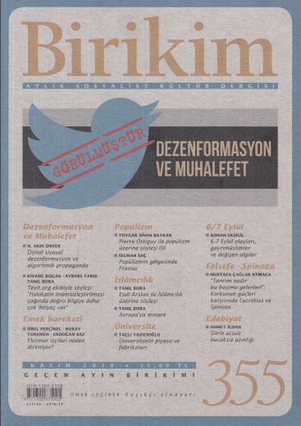 Birikim Aylık Sosyalist Kültür Dergisi Sayı 355 Kasım 2018