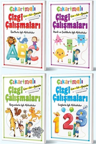 Çiz Sil Yapıştır Çıkartmalı Çizgi Çalışmaları Seti